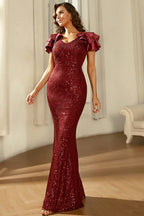 Sequin Cap Sleeve Mermaid Formal Evening Dress