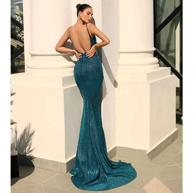 Spaghetti Straps Scoop Mermaid Sparkly Formal Party Dress