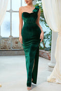 One Shoulder Velvet Prom Evening Dresses