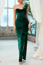 One Shoulder Velvet Prom Evening Dresses