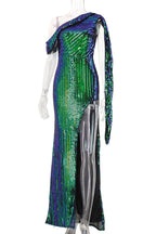 One Shoulder High Split Prom Gown Evening Dress