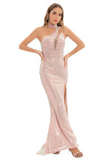 Long High Neck Slit Prom Evening Dresses
