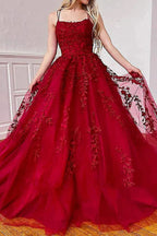 Embroidery Backless Ball Gown Prom Dresses