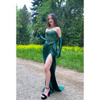 Sweetheart Strapless Beaded Ruched Satin Sheath Long Prom Evening Dress