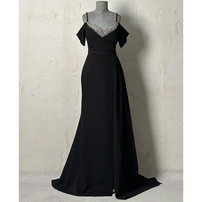 Sheath/columnoff-shoulder Straps Beaded Pleats Formal Evening Dress