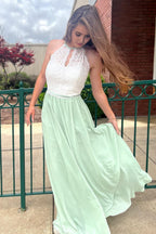 Halter Chiffon Light Lace Prom Dress