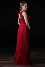 Pleat Draped Side Slit Off Shoulder Zipper Bridesmaid Dresses