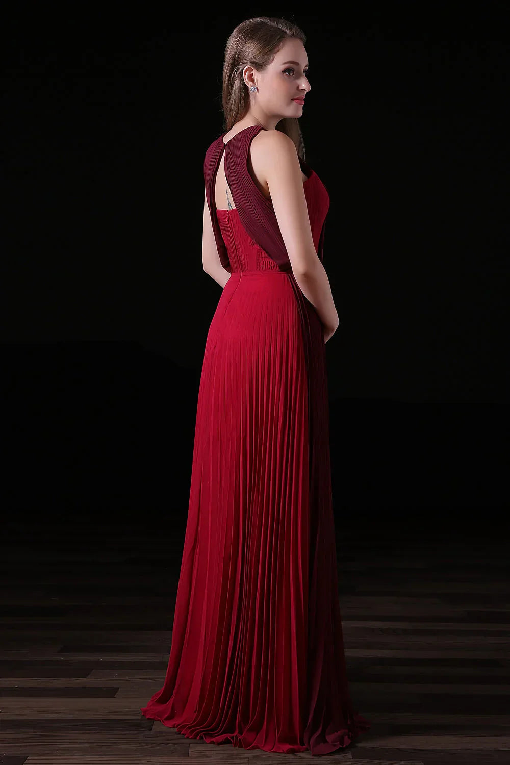 Pleat Draped Side Slit Off Shoulder Zipper Bridesmaid Dresses