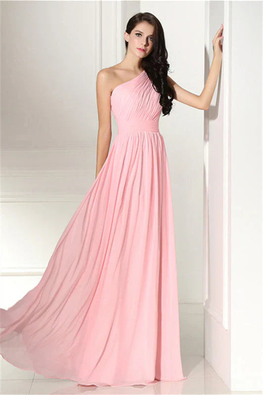 Chiffon One Shoulder Long Bridesmaid Dresses