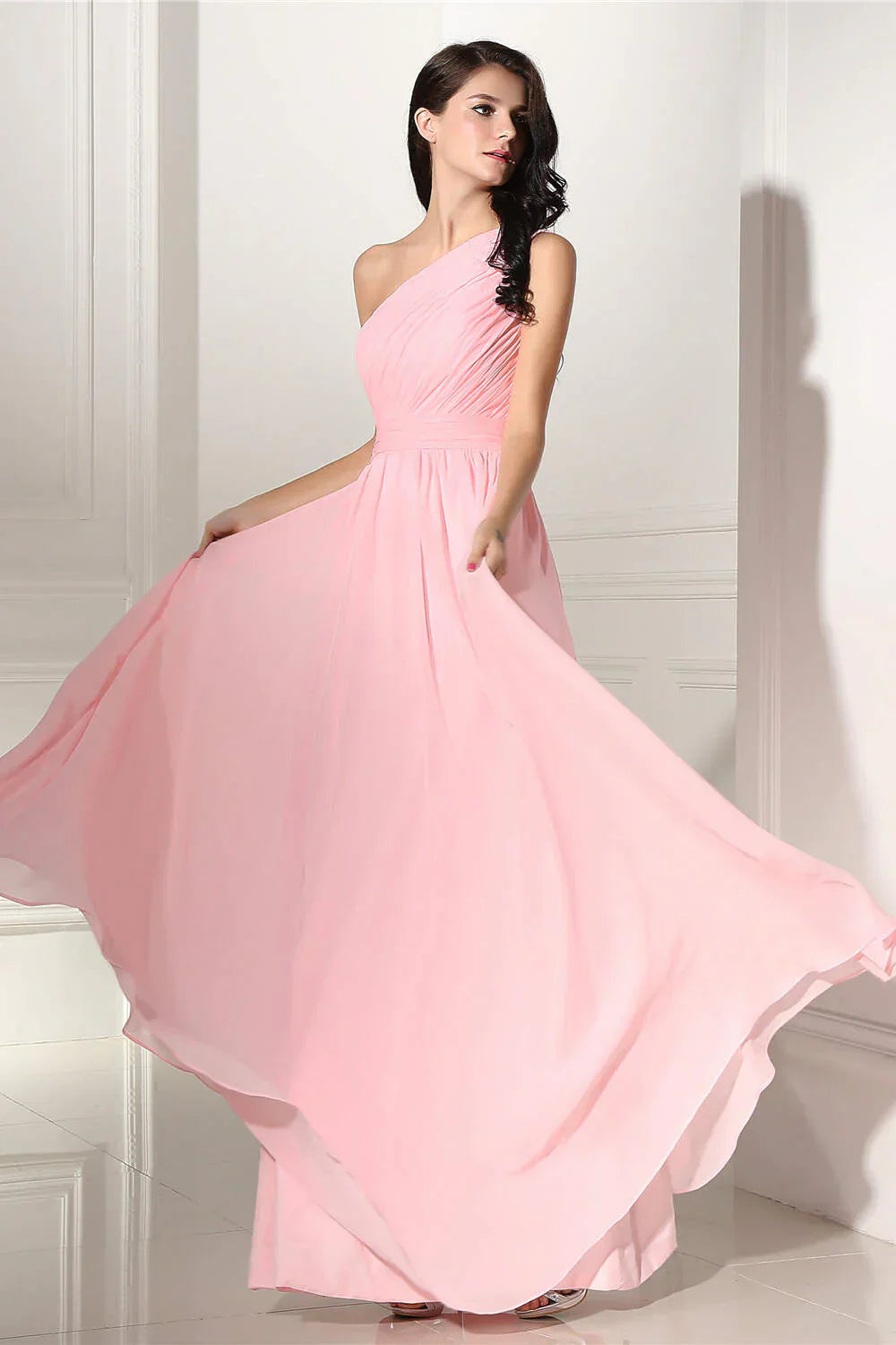 Chiffon One Shoulder Long Bridesmaid Dresses