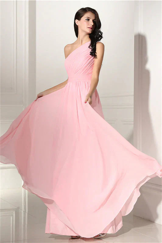 Chiffon One Shoulder Long Bridesmaid Dresses