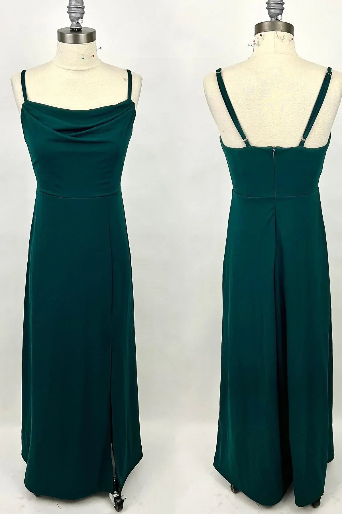 Cowl Neck Straps Chiffon Long Bridesmaid Dress