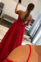 Sparkly Detachable Train Sequins Long Prom Dress with Slit