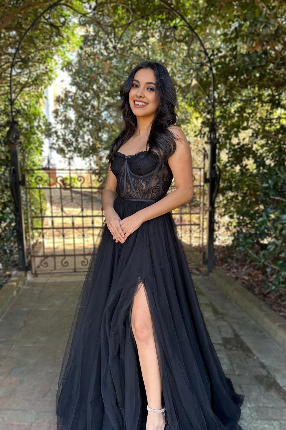 A-Line Corset Long Prom Dress with Slit
