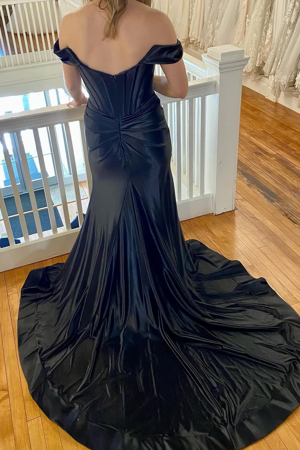 Corset Off the Shoulder Long Prom Dress with Slit