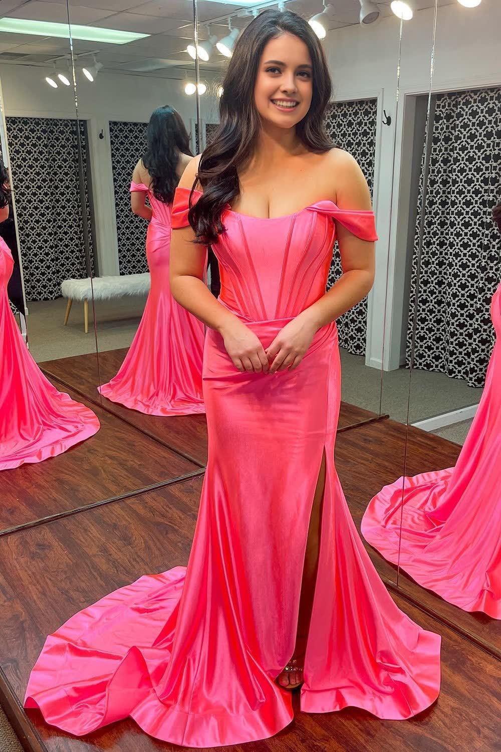 Corset Off the Shoulder Long Prom Dress with Slit