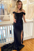 Corset Off the Shoulder Long Prom Dress with Slit