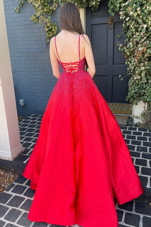 A Line Spaghetti Straps Long Prom Dress with Beading
