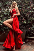 Satin Lace-up A-line Prom Dress with Slit