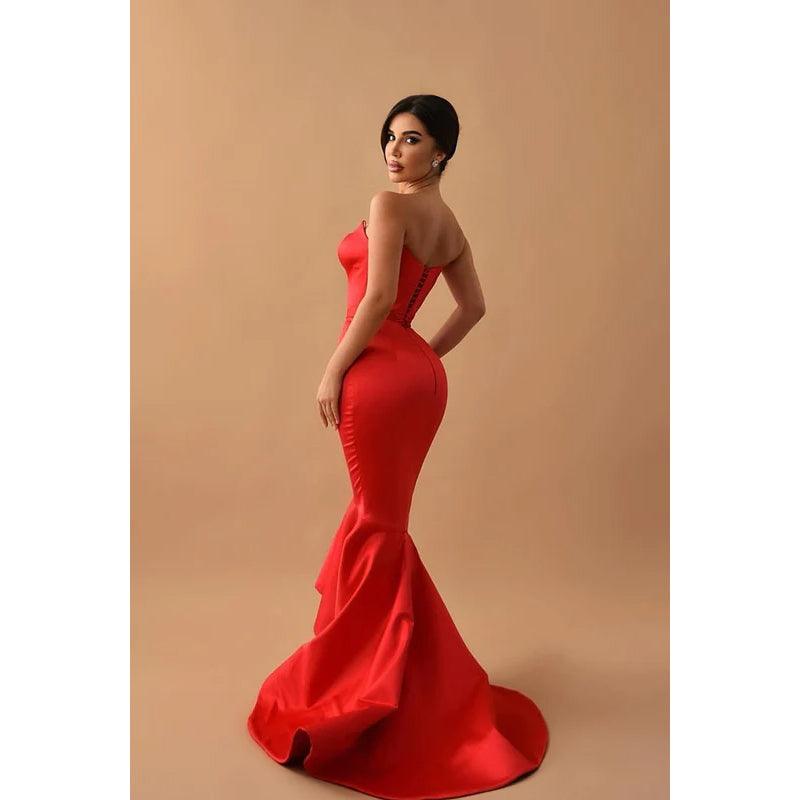 Sweetheart Strapless Sleeveless Satin Mermaid Long Evening Dress