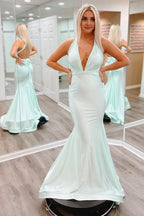 V-Neck Satin Mermaid Prom Dress