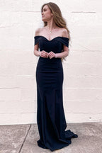 Mermaid Off the Shoulder  Long Prom Dress with Train