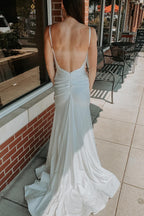 Spaghetti Straps Backless Long Prom Dress With Beading