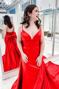 Satin Spaghetti Straps Prom Dress with Bow