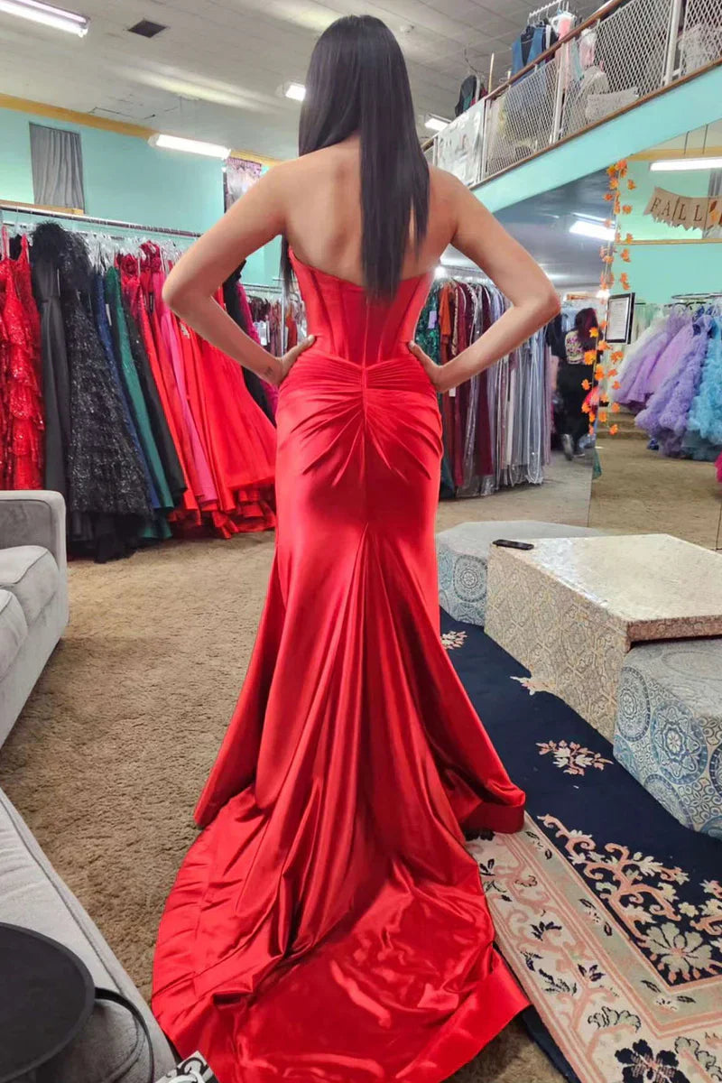 Sweetheart Satin Mermaid Long Prom Dress