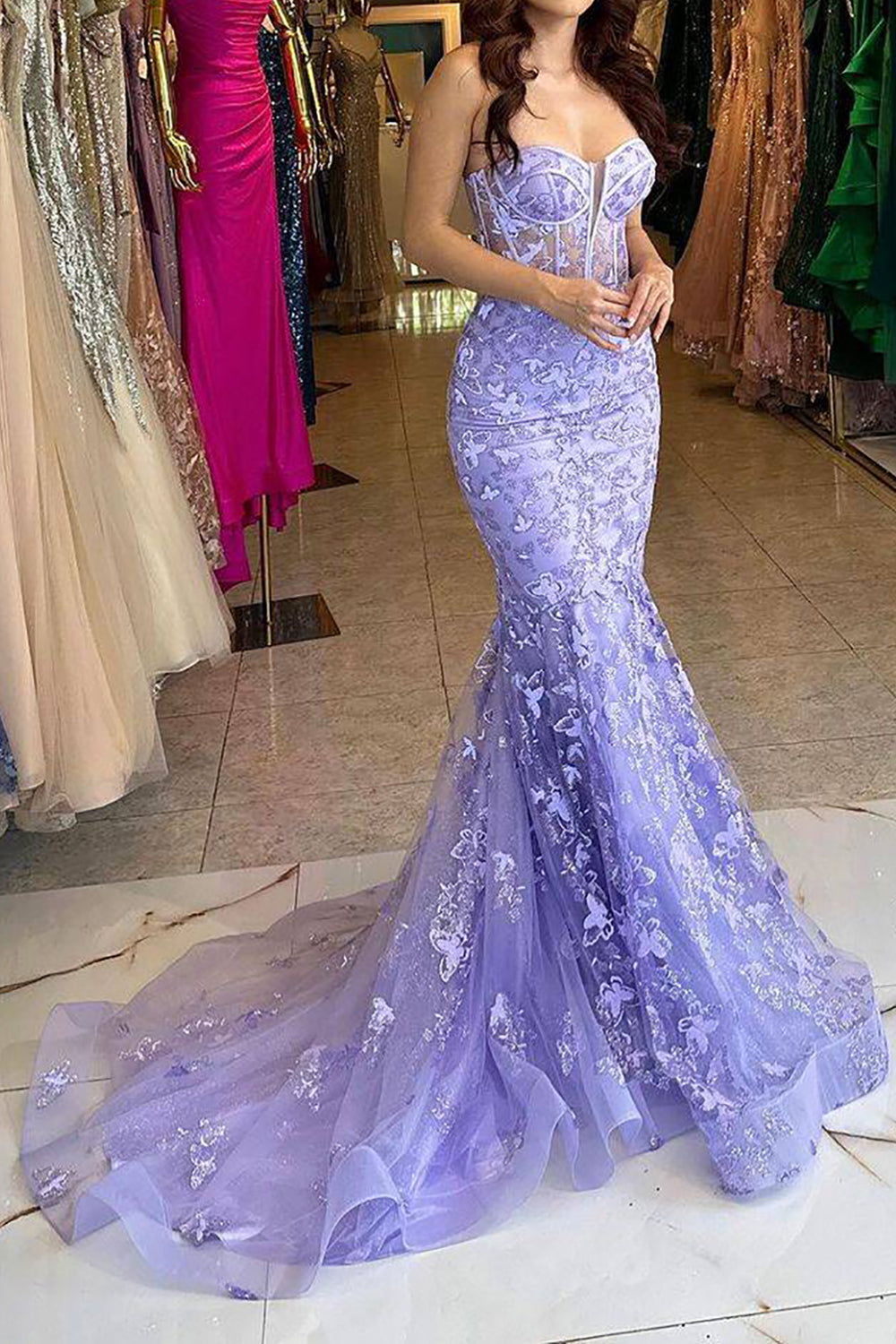 Gorgeous Mermaid Sweetheart Blue Corset Prom Dress with Embroidery