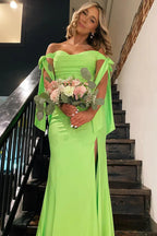 Off the Shoulder Lemon Ruched Mermaid Long Formal Dress