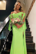Off the Shoulder Lemon Ruched Mermaid Long Formal Dress
