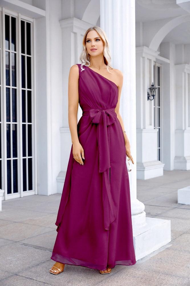 Ladies Chiffon One Shoulder Bridesmaid Evening Dress Wedding Party Evening Dress 28133