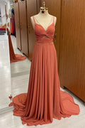 Spaghetti-Straps Chiffon Sweetheart Sleeveless A-line Prom Dress