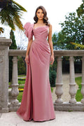 One Shoulder Pleats Mermaid Prom Dress with Split
