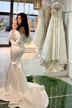 Strapless  Mermaid Prom Dress Lace-Up Back Detachable Sleeves