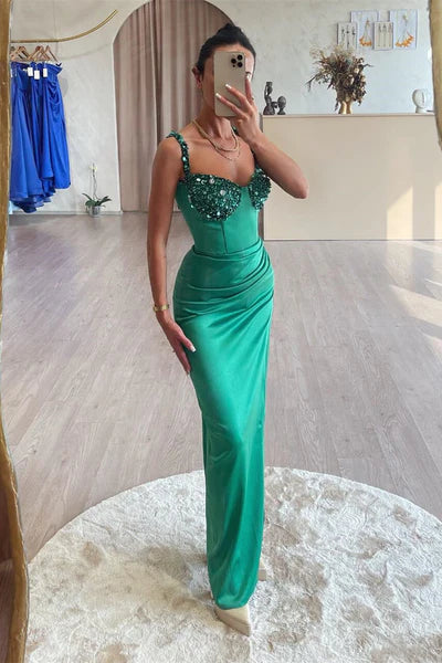Emerald  Sequined Sleeveless Mermaid Evening Prom Dresses