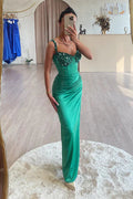 Emerald  Sequined Sleeveless Mermaid Evening Prom Dresses