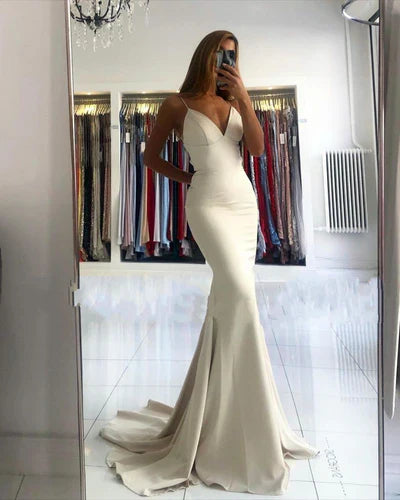 Simple style V-neck Mermaid Spaghetti Strap Evening Dress