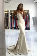 Simple style V-neck Mermaid Spaghetti Strap Evening Dress