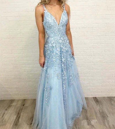 Lace Prom Dresses Deep V-neck A Line Long Party Elegant Floor Length Women Evening Gowns