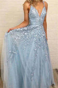 Lace Prom Dresses Deep V-neck A Line Long Party Elegant Floor Length Women Evening Gowns