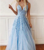 Lace Prom Dresses Deep V-neck A Line Long Party Elegant Floor Length Women Evening Gowns