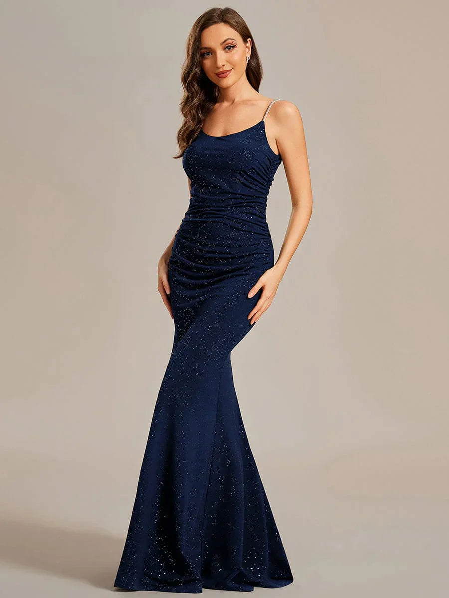 Low back rushed ball dress with sparkling straps in  wide
