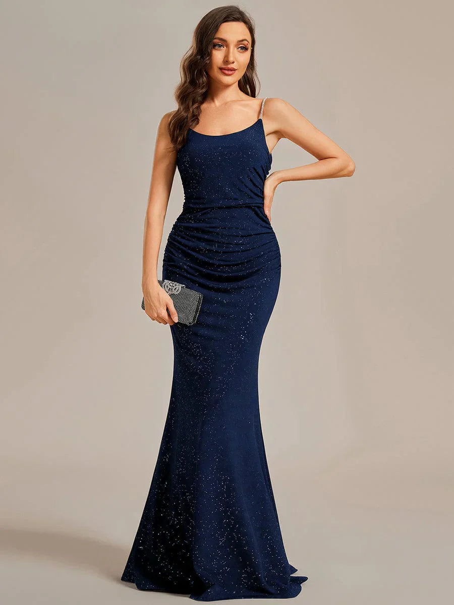 Low back rushed ball dress with sparkling straps in  wide