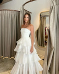 Strapless Pleated Layers Long Prom Dress Sleeveless Evening Gown
