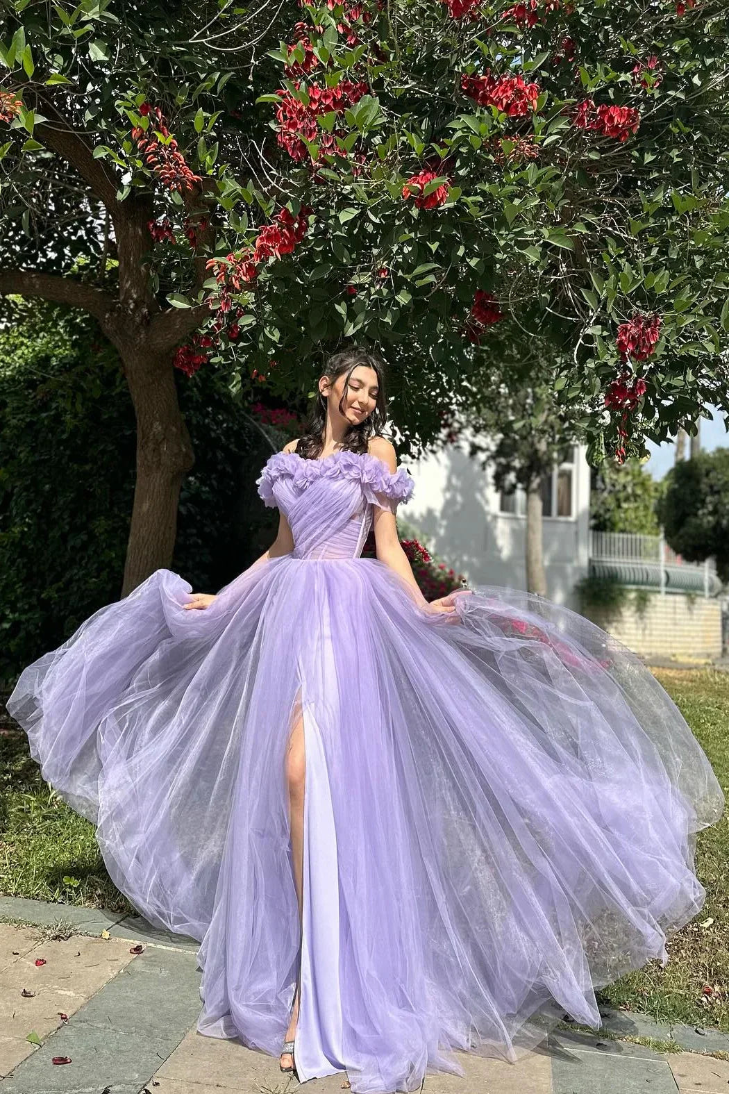 Tulle Evening Party Dresses A-Line Flowy Prom Dresses For Teens
