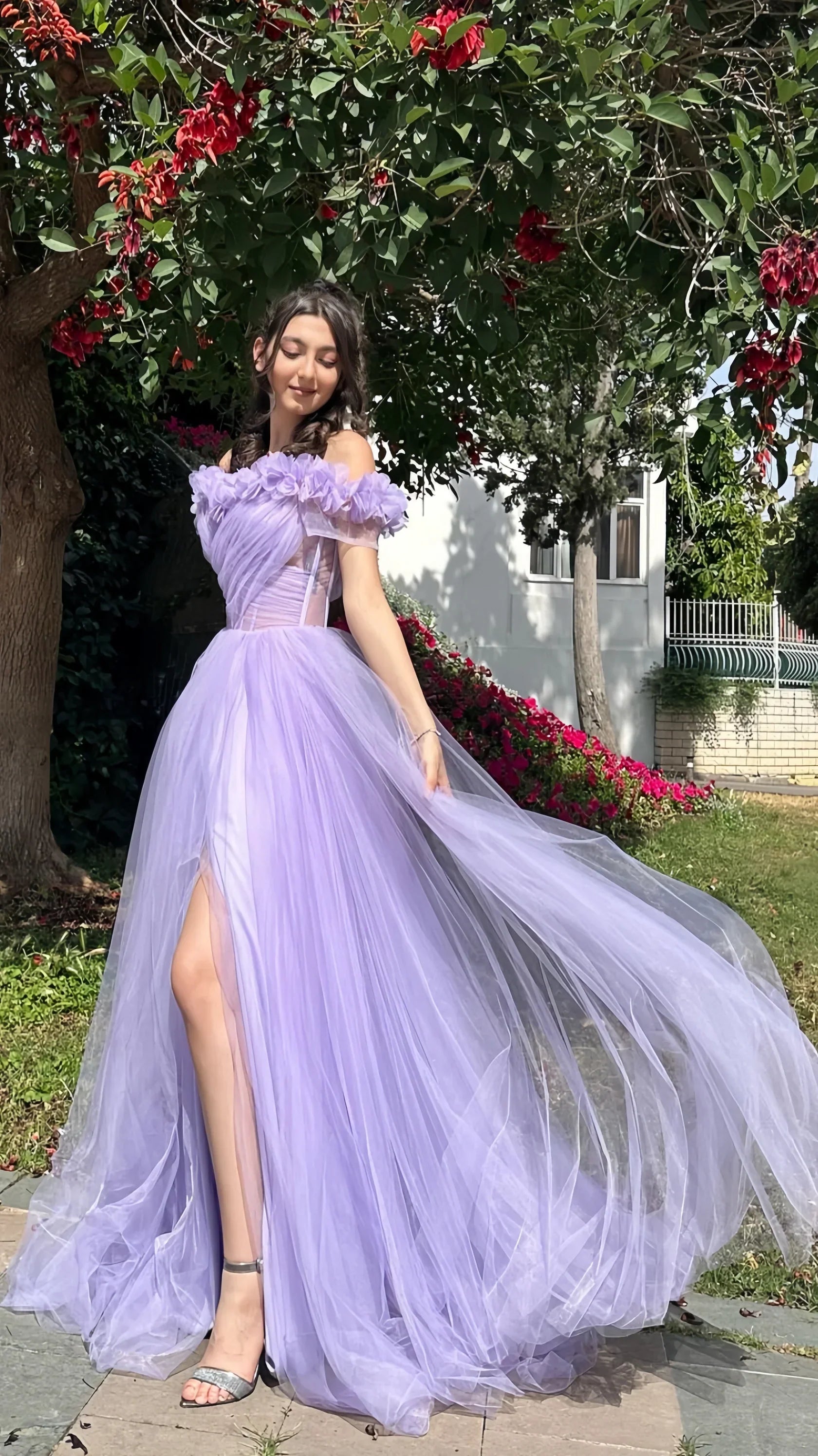 Tulle Evening Party Dresses A-Line Flowy Prom Dresses For Teens