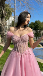 Applique Evening Prom Dresses A-Line Slit Formal Gown