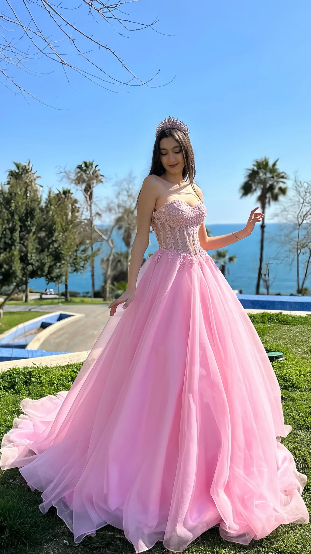 Applique Evening Prom Dresses A-Line Slit Formal Gown